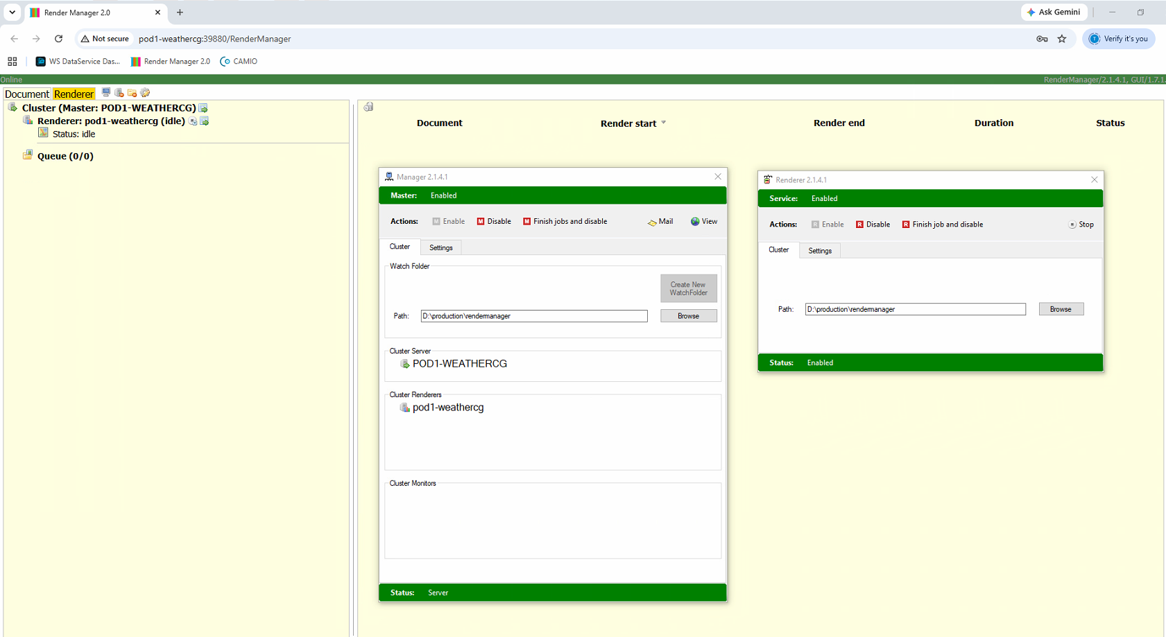 The Weather RenderManager web dashboard